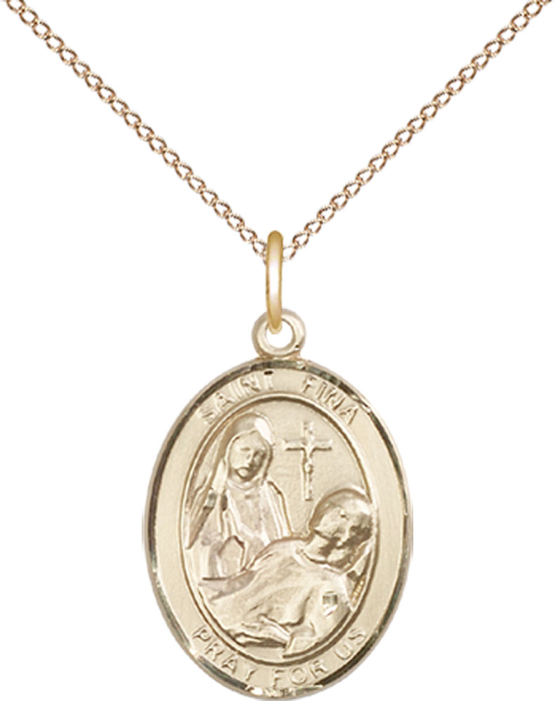14kt Gold Filled Saint Fina Pendant on a 18 inch Gold Filled Light Curb chain