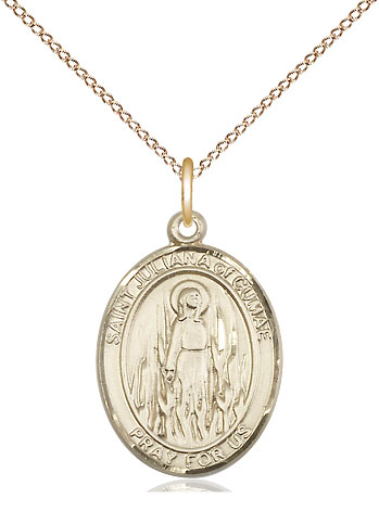 14kt Gold Filled Saint Juliana Pendant on a 18 inch Gold Filled Light Curb chain