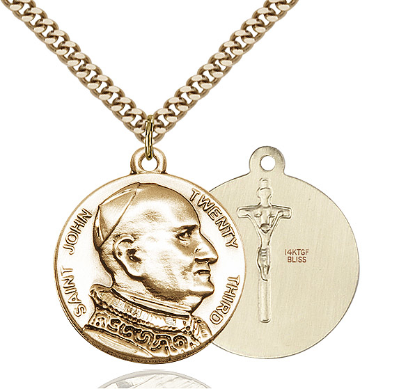 14kt Gold Filled Saint John XXIII Pendant on a 24 inch Gold Plate Heavy Curb chain