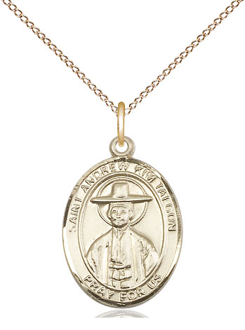14kt Gold Filled Saint Andrew Kim Taegon Pendant on a 18 inch Gold Filled Light Curb chain