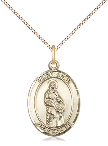 14kt Gold Filled Saint Anne Pendant on a 18 inch Gold Filled Light Curb chain