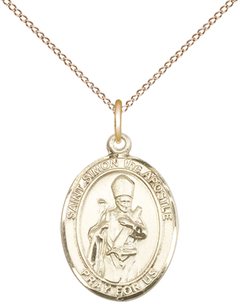 14kt Gold Filled Saint Simon Pendant on a 18 inch Gold Filled Light Curb chain