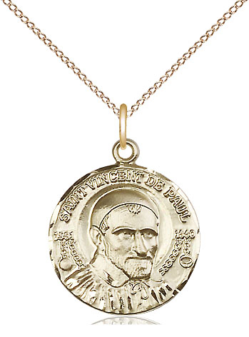 14kt Gold Filled Saint Vincent de Paul Pendant on a 18 inch Gold Filled Light Curb chain