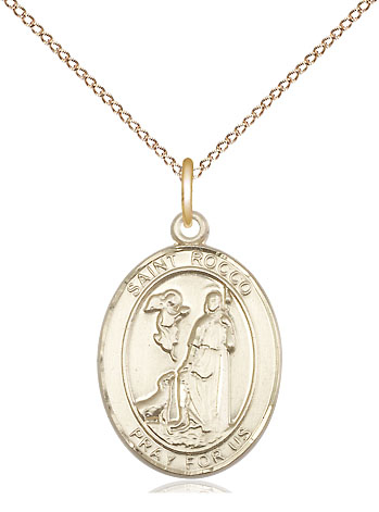 14kt Gold Filled Saint Rocco Pendant on a 18 inch Gold Filled Light Curb chain