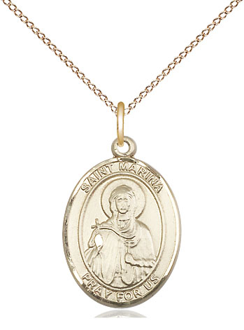 14kt Gold Filled Saint Marina Pendant on a 18 inch Gold Filled Light Curb chain