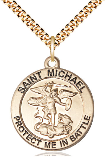 14kt Gold Filled Saint Michael Guardian Angel Pendant on a 24 inch Gold Plate Heavy Curb chain