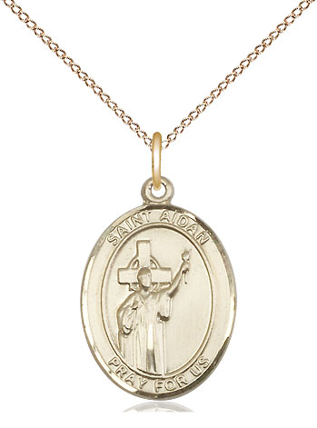 14kt Gold Filled Saint Aidan of Lindesfarne Pendant on a 18 inch Gold Filled Light Curb chain