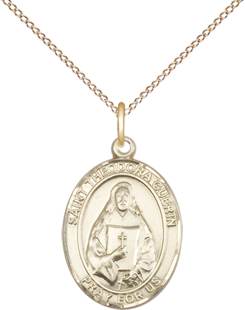 14kt Gold Filled Saint Theodora Pendant on a 18 inch Gold Filled Light Curb chain