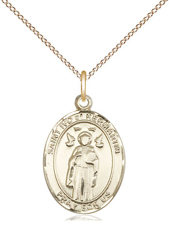 14kt Gold Filled Saint Ivo Pendant on a 18 inch Gold Filled Light Curb chain