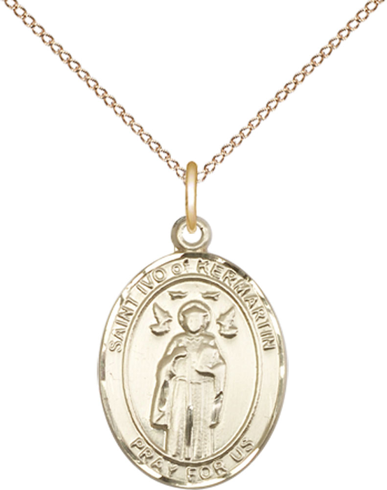 14kt Gold Filled Saint Ivo Pendant on a 18 inch Gold Filled Light Curb chain