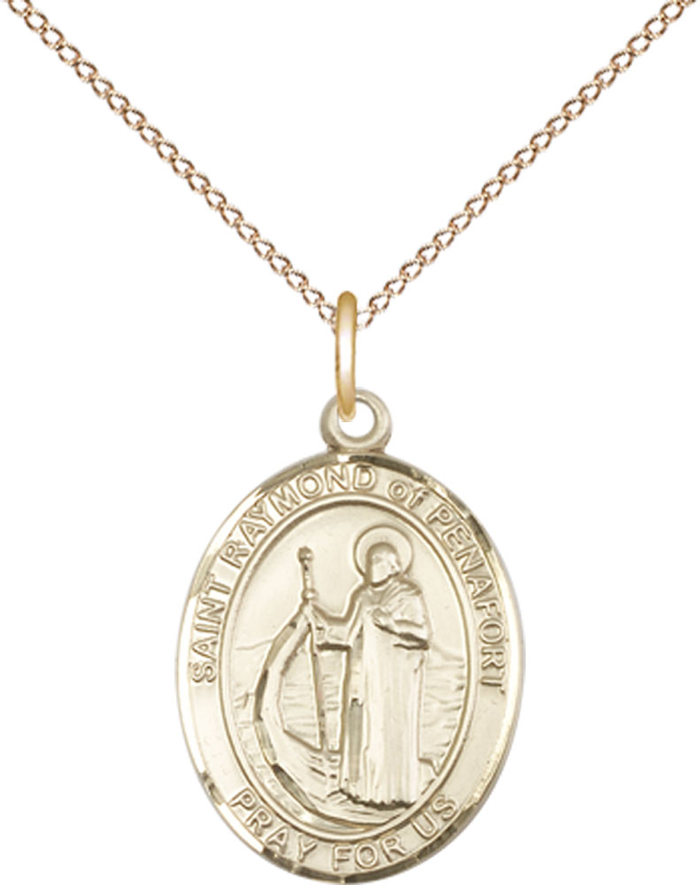 14kt Gold Filled Saint Raymond of Penafort Pendant on a 18 inch Gold Filled Light Curb chain