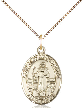 14kt Gold Filled Saint Bernadine of Sienna Pendant on a 18 inch Gold Filled Light Curb chain