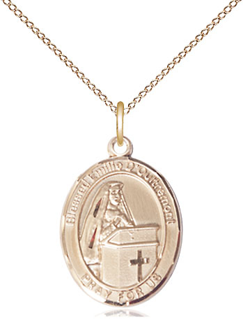 14kt Gold Filled Blessed Emilee Doultremont Pendant on a 18 inch Gold Filled Light Curb chain