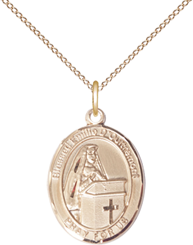 14kt Gold Filled Blessed Emilee Doultremont Pendant on a 18 inch Gold Filled Light Curb chain