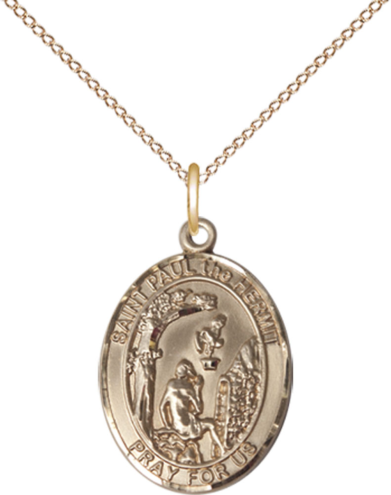 14kt Gold Filled Paul the Hermit Pendant on a 18 inch Gold Filled Light Curb chain