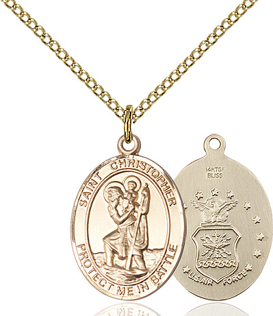 14kt Gold Filled Saint Christopher Air Force Pendant on a 18 inch Gold Filled Light Curb chain