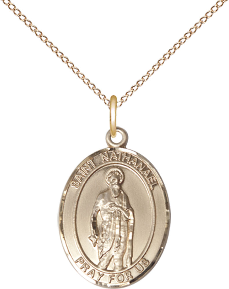 14kt Gold Filled Saint Nathanael Pendant on a 18 inch Gold Filled Light Curb chain