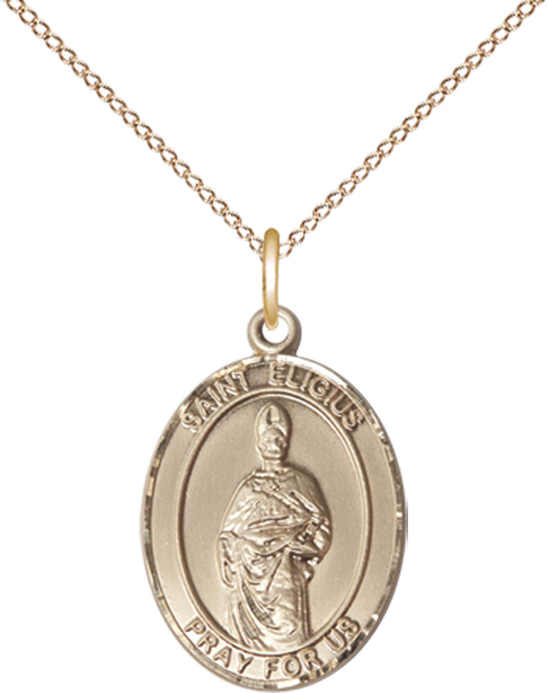 14kt Gold Filled Saint Eligius Pendant on a 18 inch Gold Filled Light Curb chain