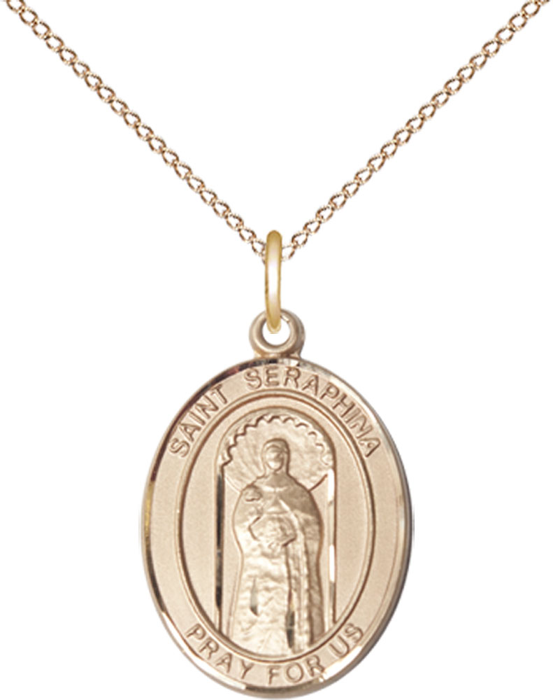 14kt Gold Filled Saint Seraphina Pendant on a 18 inch Gold Filled Light Curb chain