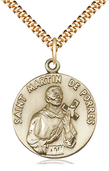 14kt Gold Filled Saint Martin de Porres Pendant on a 24 inch Gold Plate Heavy Curb chain