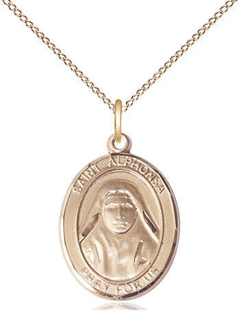 14kt Gold Filled Saint Alphonsa Pendant on a 18 inch Gold Filled Light Curb chain