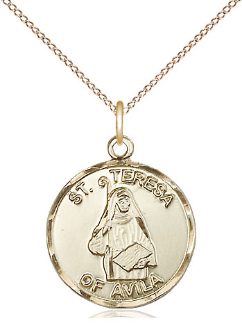 14kt Gold Filled Saint Theresa Pendant on a 18 inch Gold Filled Light Curb chain