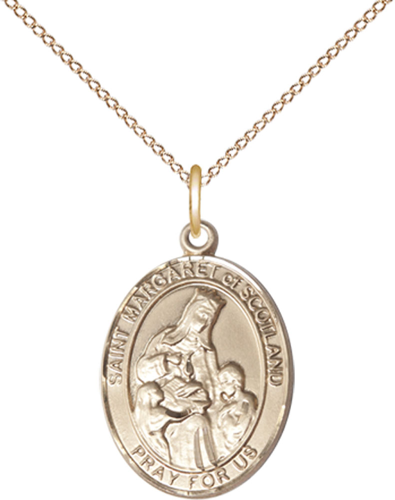 14kt Gold Filled Saint Margaret of Scotland Pendant on a 18 inch Gold Filled Light Curb chain