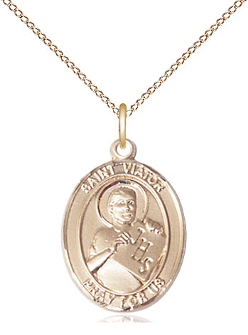 14kt Gold Filled Saint Viator of Bergamo Pendant on a 18 inch Gold Filled Light Curb chain