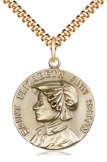 14kt Gold Filled Saint Elizabeth Ann Seton Pendant on a 24 inch Gold Plate Heavy Curb chain
