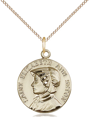 14kt Gold Filled Saint Elizabeth Ann Seton Pendant on a 18 inch Gold Filled Light Curb chain