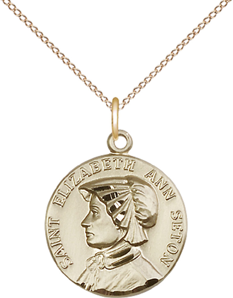 14kt Gold Filled Saint Elizabeth Ann Seton Pendant on a 18 inch Gold Filled Light Curb chain