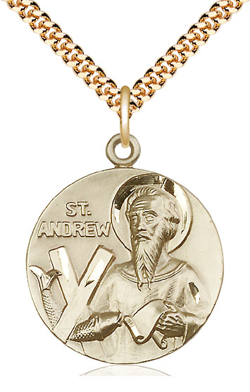 14kt Gold Filled Saint Andrew Pendant on a 24 inch Gold Plate Heavy Curb chain
