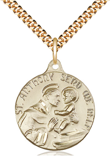 14kt Gold Filled Saint Anthony Pendant on a 24 inch Gold Plate Heavy Curb chain