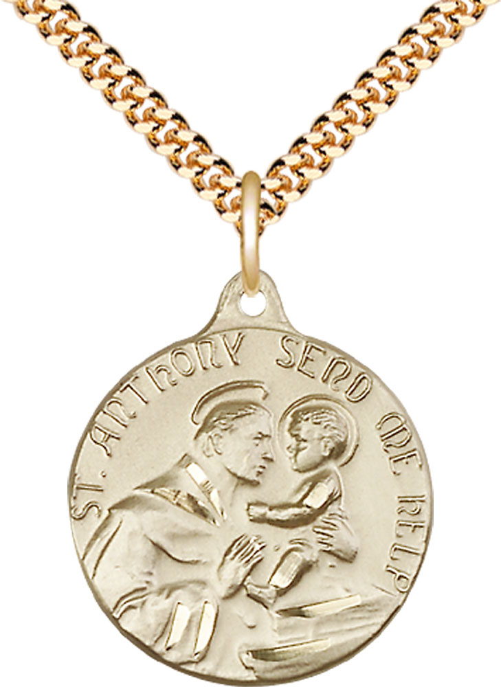 14kt Gold Filled Saint Anthony Pendant on a 24 inch Gold Plate Heavy Curb chain
