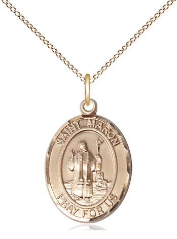 14kt Gold Filled Saint Maron Pendant on a 18 inch Gold Filled Light Curb chain