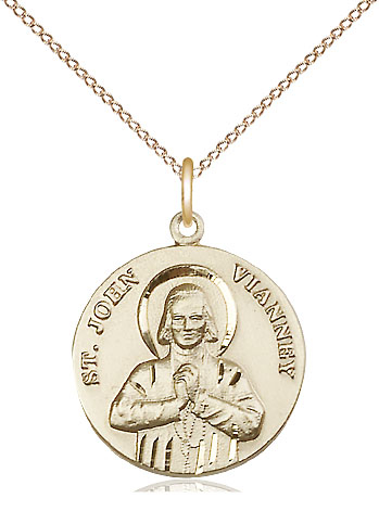 14kt Gold Filled Saint John Vianney Pendant on a 18 inch Gold Filled Light Curb chain