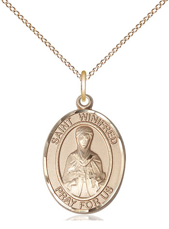 14kt Gold Filled Saint Winifred of Wales Pendant on a 18 inch Gold Filled Light Curb chain