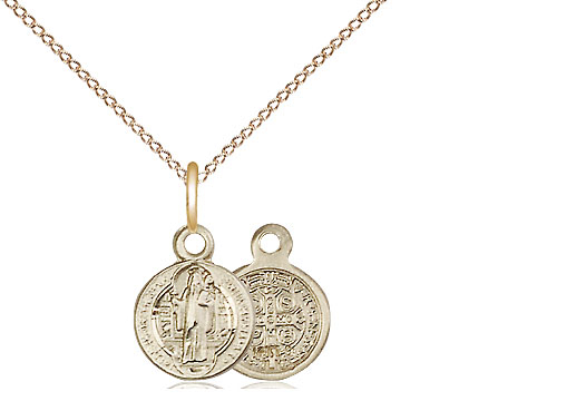 14kt Gold Filled Saint Benedict Pendant on a 18 inch Gold Filled Light Curb chain