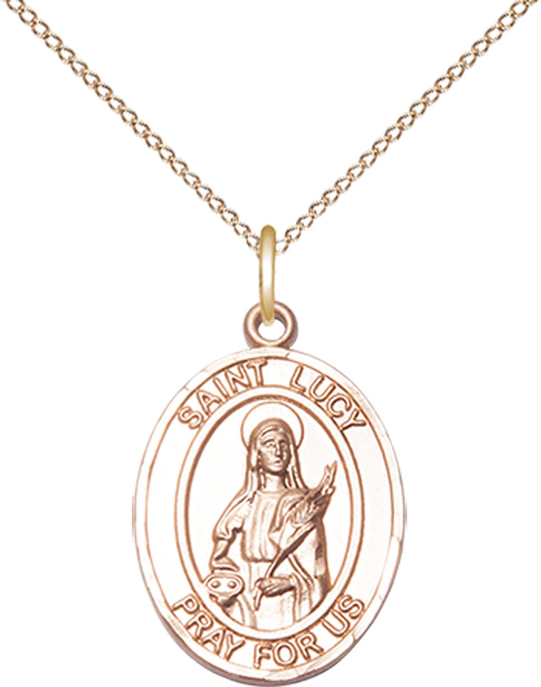 14kt Gold Filled Saint Lucy Pendant on a 18 inch Gold Filled Light Curb chain