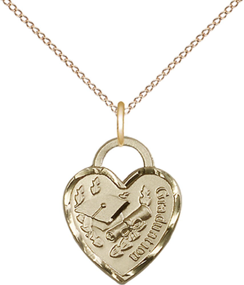 14kt Gold Filled Graduation Heart Pendant on a 18 inch Gold Filled Light Curb chain