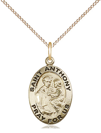 14kt Gold Filled Saint Anthony of Padua Pendant on a 18 inch Gold Filled Light Curb chain