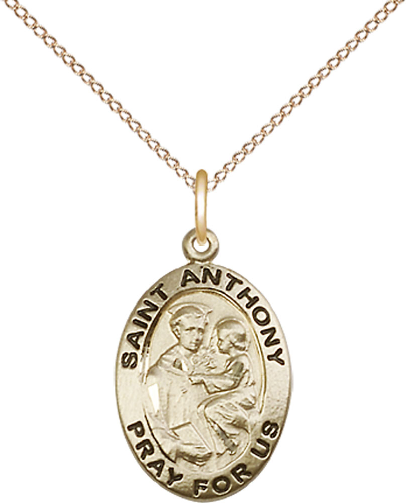 14kt Gold Filled Saint Anthony of Padua Pendant on a 18 inch Gold Filled Light Curb chain
