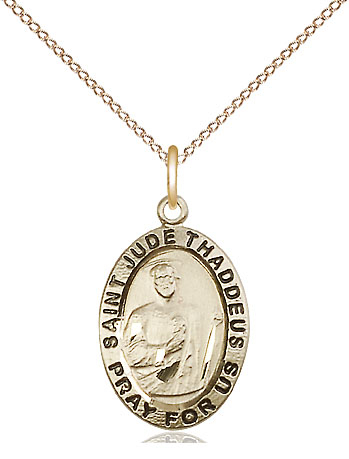 14kt Gold Filled Saint Jude Pendant on a 18 inch Gold Filled Light Curb chain