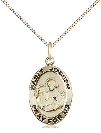 14kt Gold Filled Saint Joseph Pendant on a 18 inch Gold Filled Light Curb chain