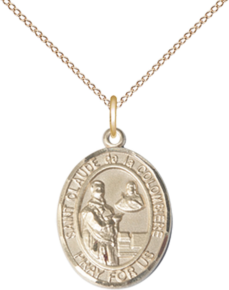 14kt Gold Filled Saint Claude de la Colombiere Pendant on a 18 inch Gold Filled Light Curb chain