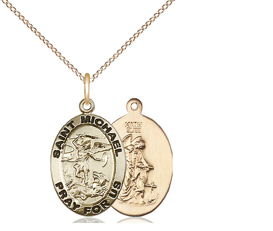 14kt Gold Filled Saint Michael the Archangel Pendant on a 18 inch Gold Filled Light Curb chain