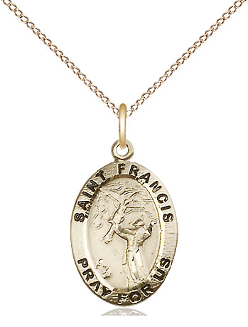 14kt Gold Filled Saint Francis of Assisi Pendant on a 18 inch Gold Filled Light Curb chain