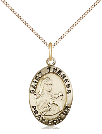 14kt Gold Filled Saint Theresa Pendant on a 18 inch Gold Filled Light Curb chain