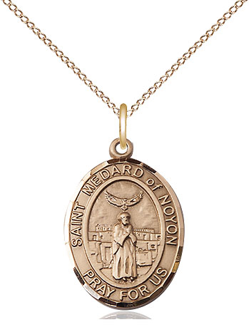 14kt Gold Filled Saint Medard of Noyon Pendant on a 18 inch Gold Filled Light Curb chain