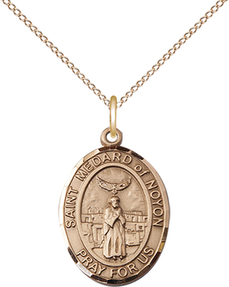 14kt Gold Filled Saint Medard of Noyon Pendant on a 18 inch Gold Filled Light Curb chain